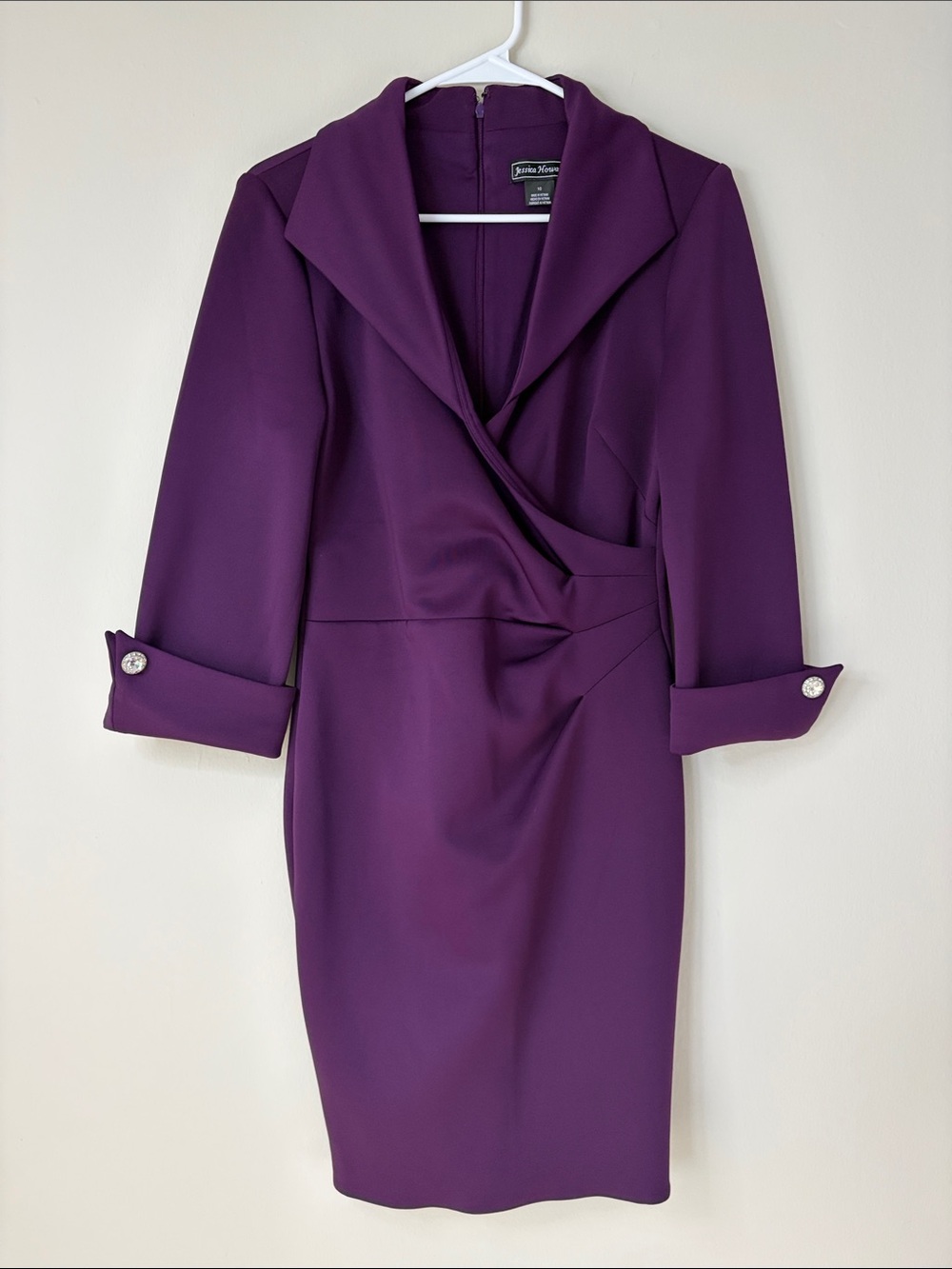 Jessica Howard Women's Dress Embellished Sleeve Collared Mini Purple Size 10